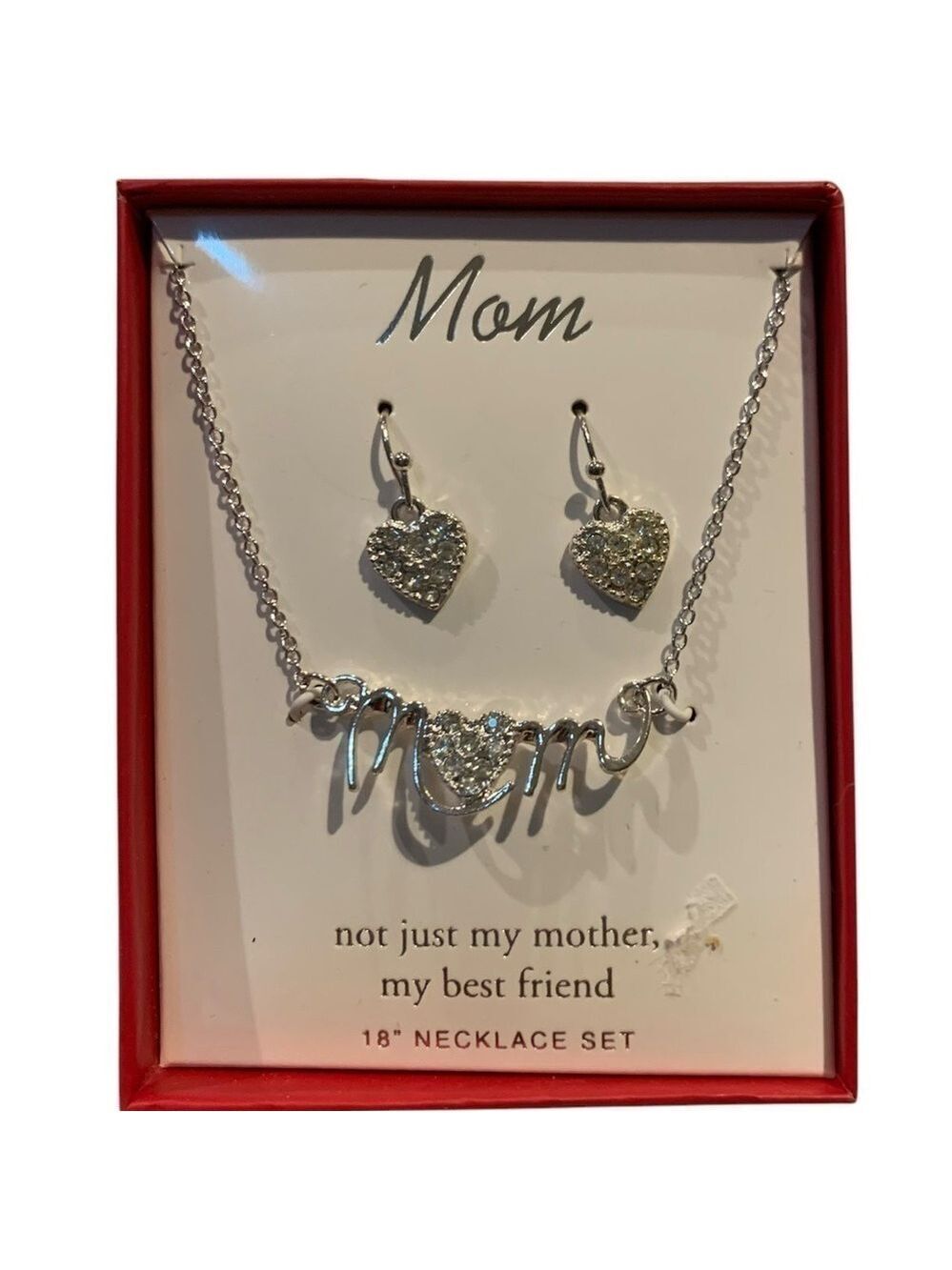 Silver Mom Heart Necklace and Earring Set